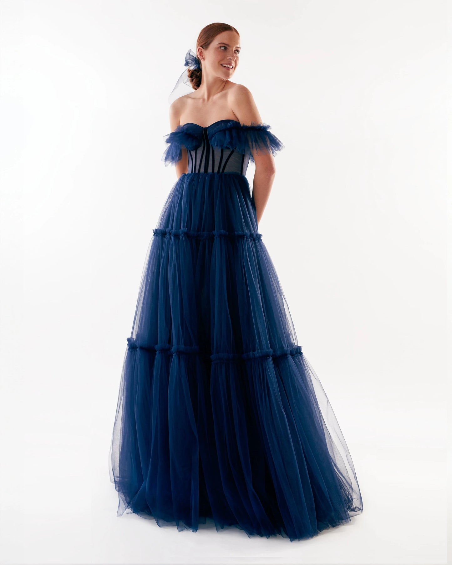 Marcelle — Vestido maxi corset con volantes