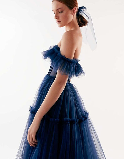 Marcelle — Vestido maxi corset con volantes