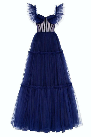 Marcelle — Vestido maxi corset con volantes