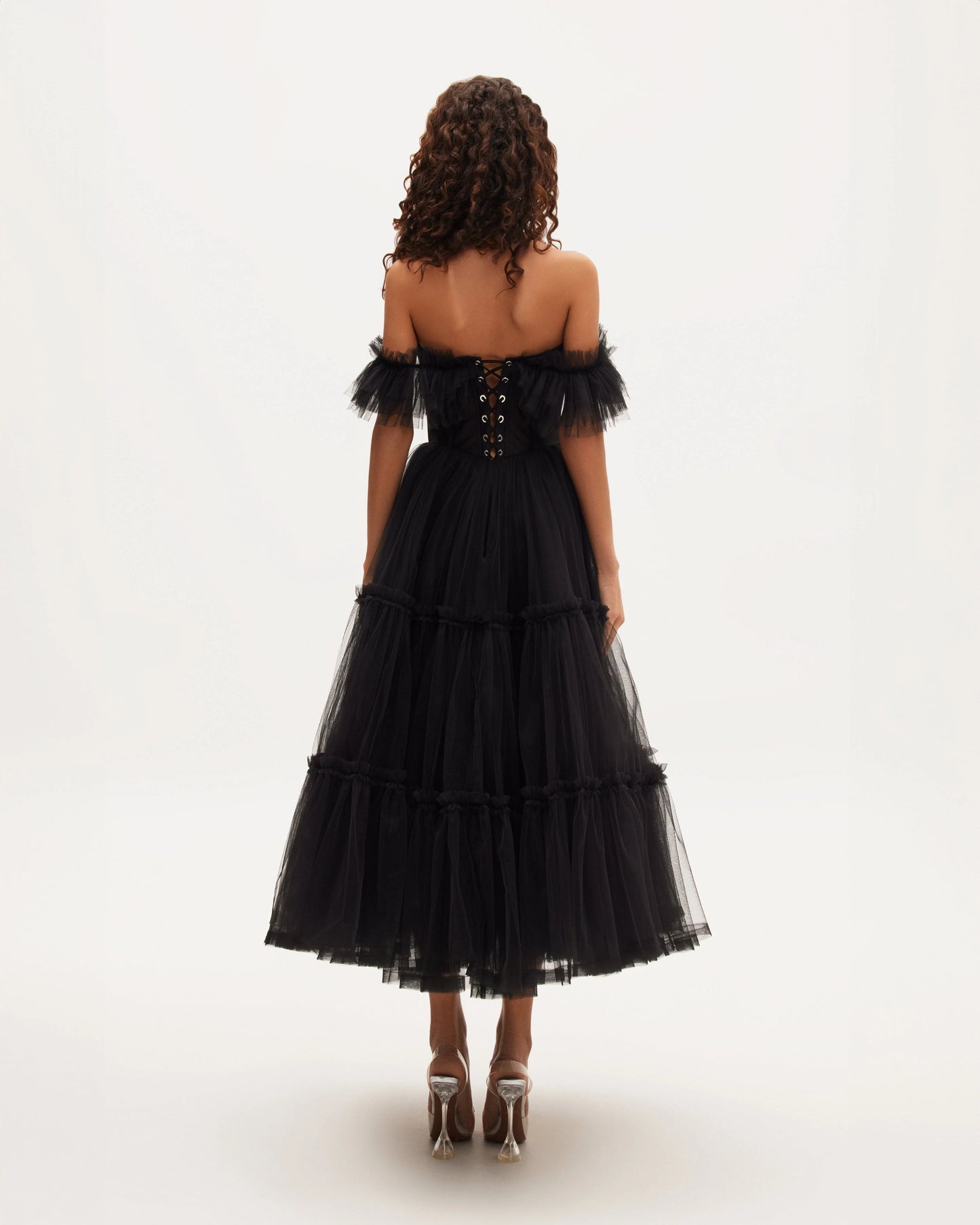 Marcelle — Vestido midi corset con volantes