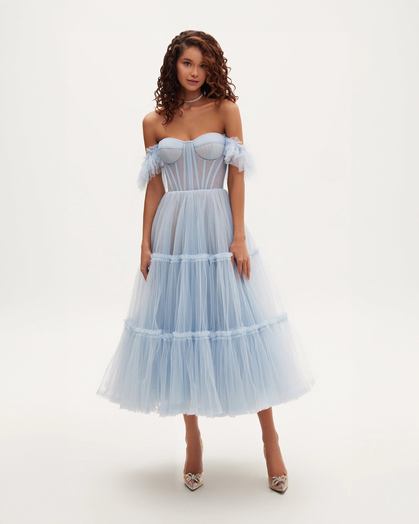 Marcelle — Vestido midi corset con volantes