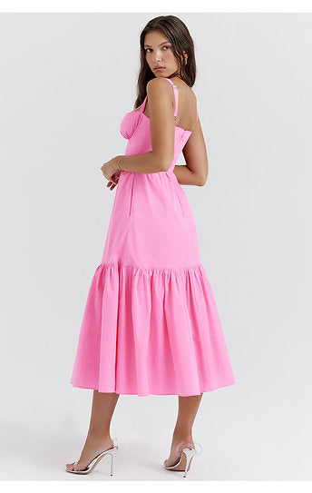 Margot — Vestido midi con volantes y bolsillos