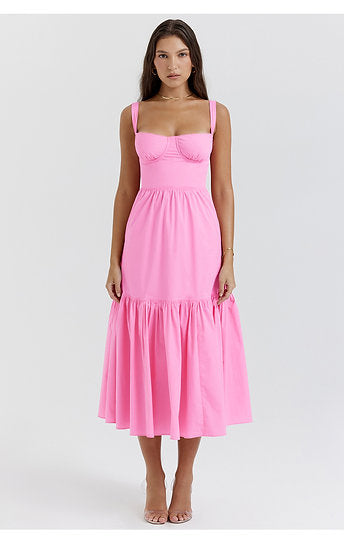 Margot — Vestido midi con volantes y bolsillos