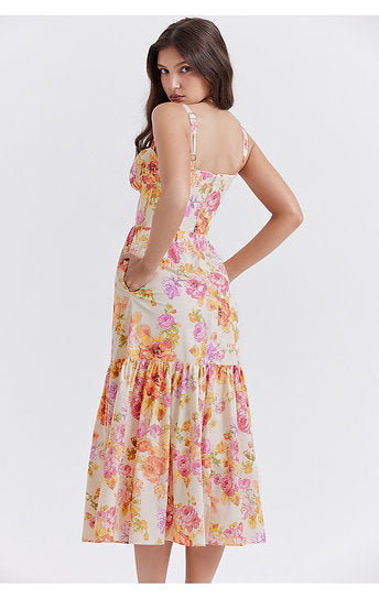 Margot — Vestido midi con volantes y bolsillos