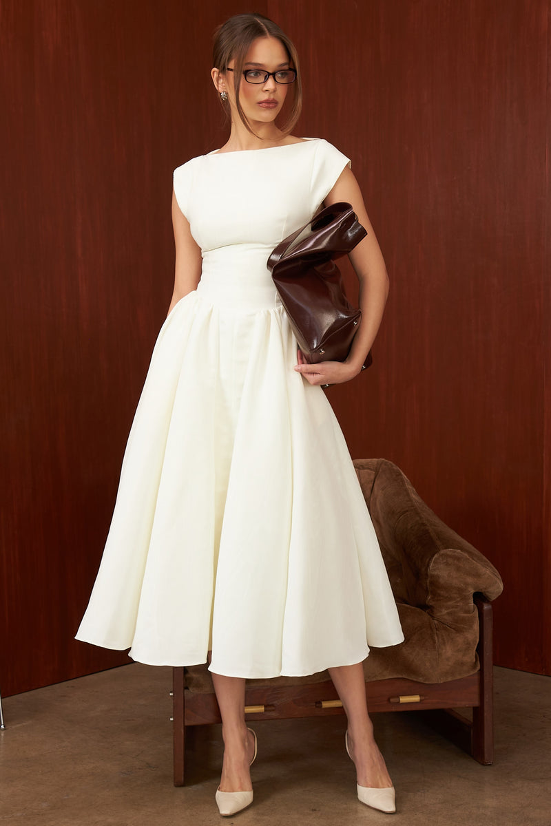 Meghan — Vestido midi con espalda descubierta
