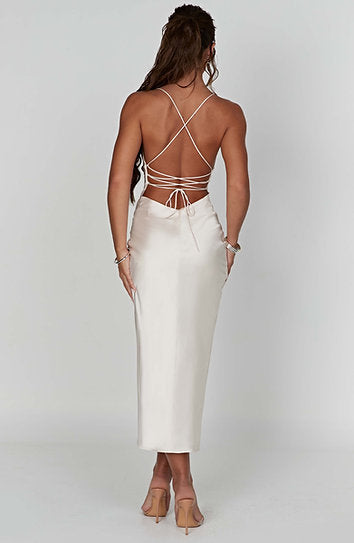 Mirella — Vestido midi con abertura lazado en espalda