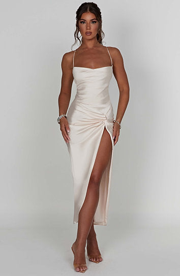 Mirella — Vestido midi con abertura lazado en espalda