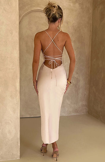 Mirella — Vestido midi con abertura lazado en espalda