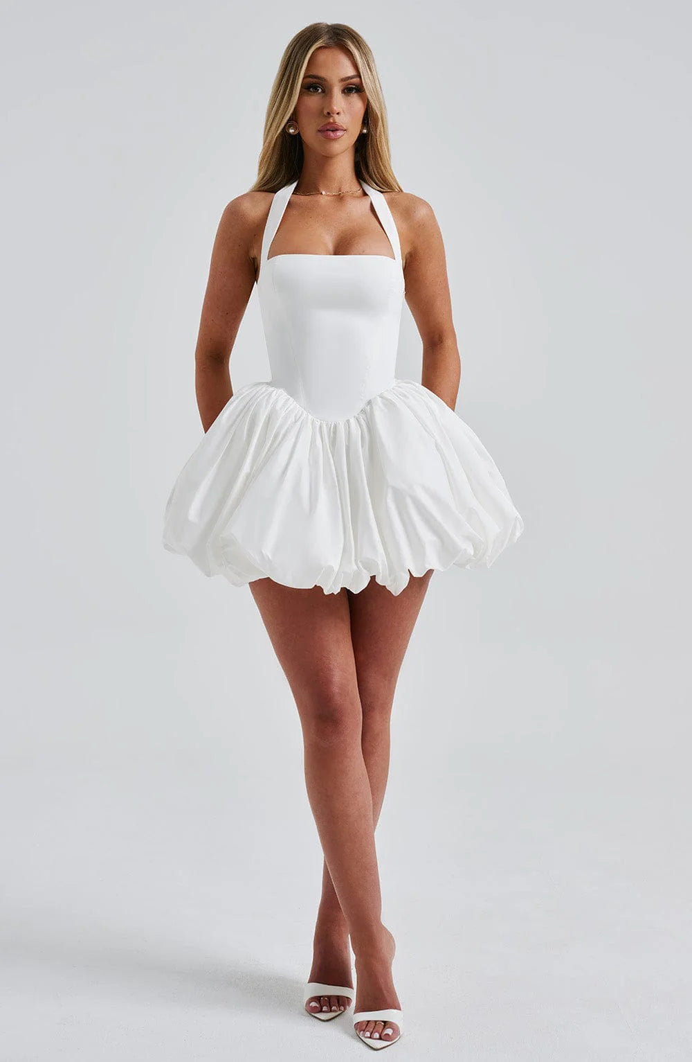 Rebecca — Vestido mini corset falda globo con lazo