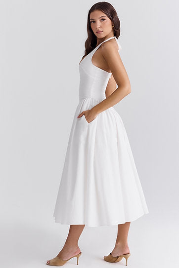 Renata — Vestido midi con lazo y bolsillos