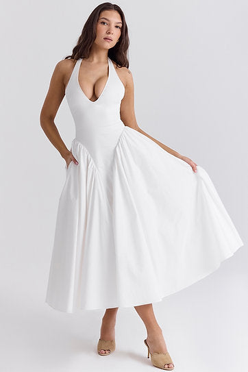 Renata — Vestido midi con lazo y bolsillos