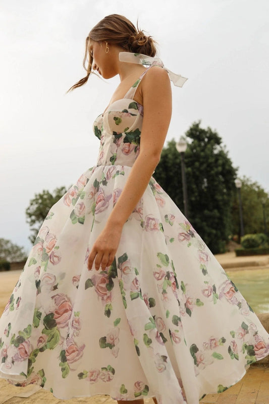 Rosaline — Vestido midi corset con lazos