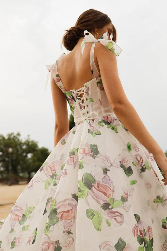 Rosaline — Vestido midi corset con lazos