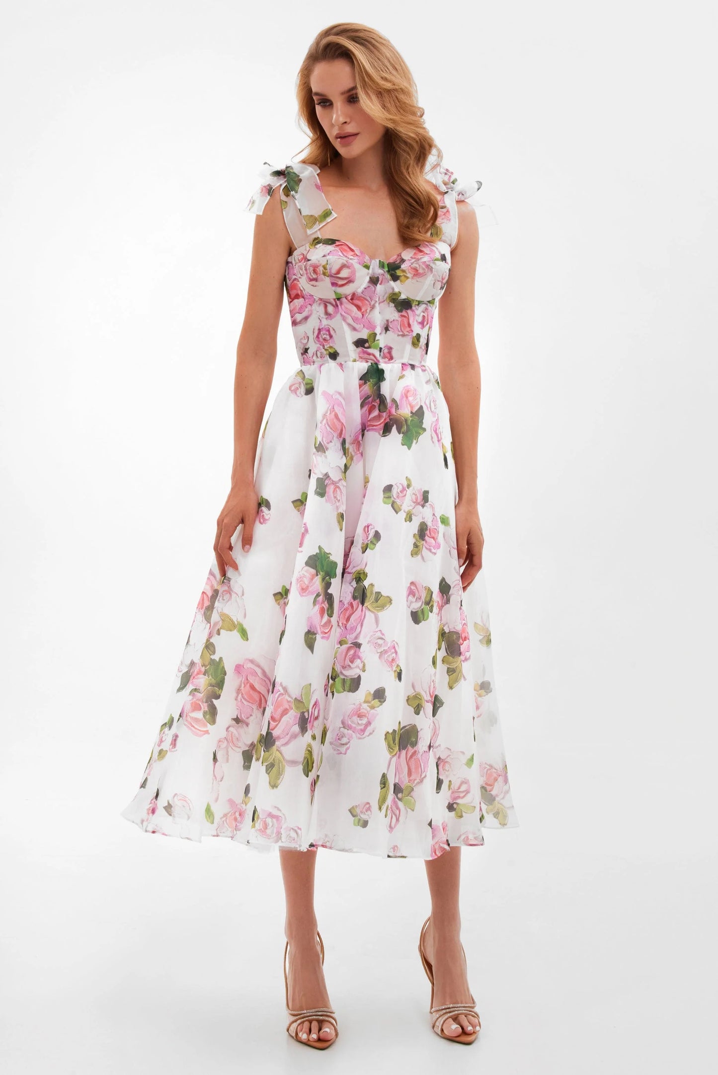 Rosaline — Vestido midi corset con lazos