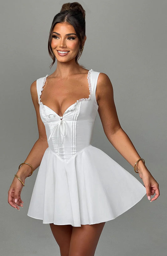 Rosé — Vestido mini corset con lazo en busto