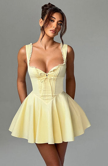 Rosé — Vestido mini corset con lazo en busto