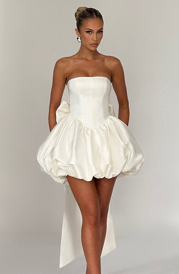 Ruby — Vestido mini corset falda globo con moño