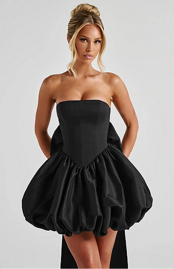 Ruby — Vestido mini corset falda globo con moño