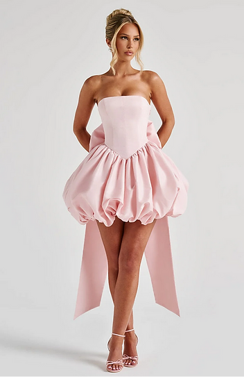 Ruby — Vestido mini corset falda globo con moño