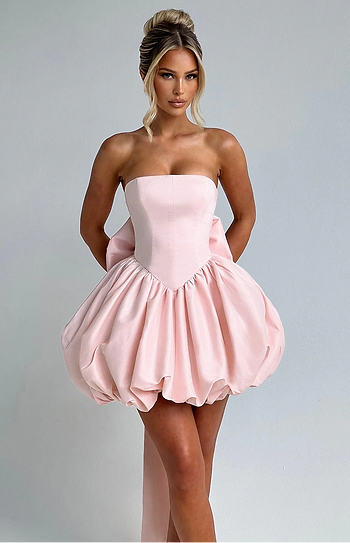 Ruby — Vestido mini corset falda globo con moño