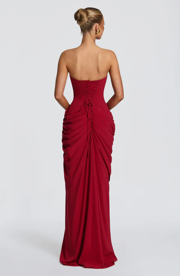 Georgiana — Vestido maxi corset strapless con abertura