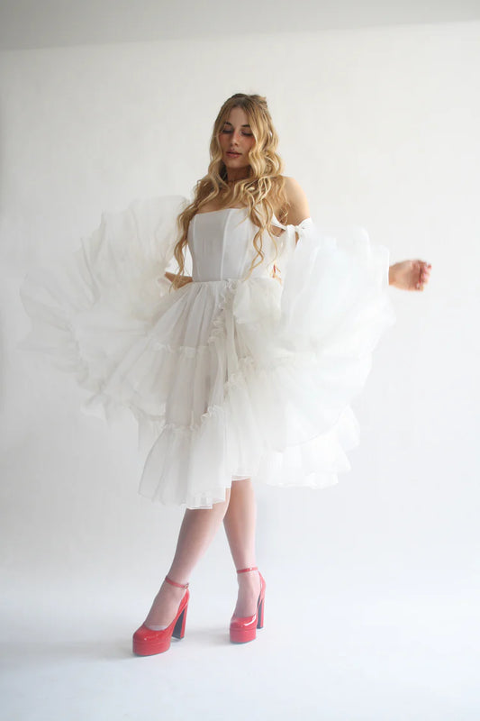 Saffira — Vestido midi corset con volantes y lazos