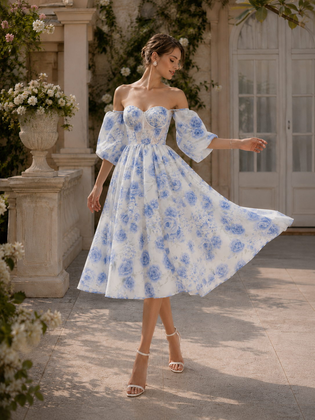 Triana — Vestido midi corset con mangas removibles