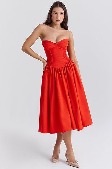 Valeria — Vestido midi strapless