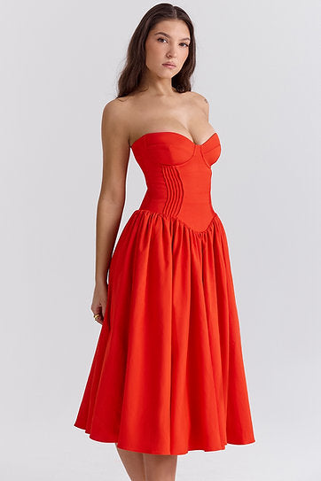 Valeria — Vestido midi strapless