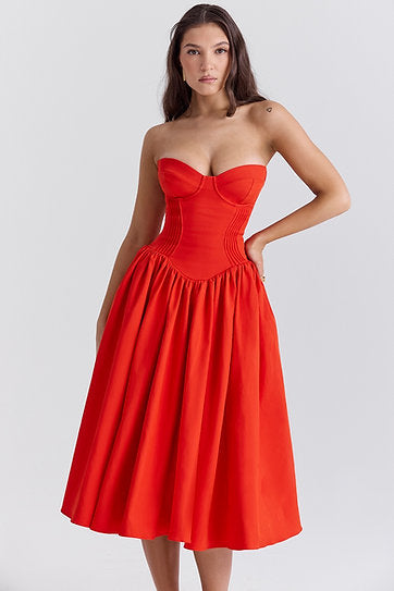 Valeria — Vestido midi strapless