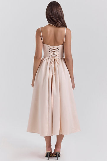 Viana — Vestido midi en conjunto: corset y falda con bolsillos