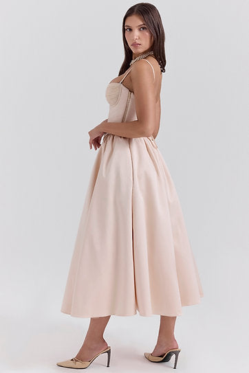 Viana — Vestido midi en conjunto: corset y falda con bolsillos