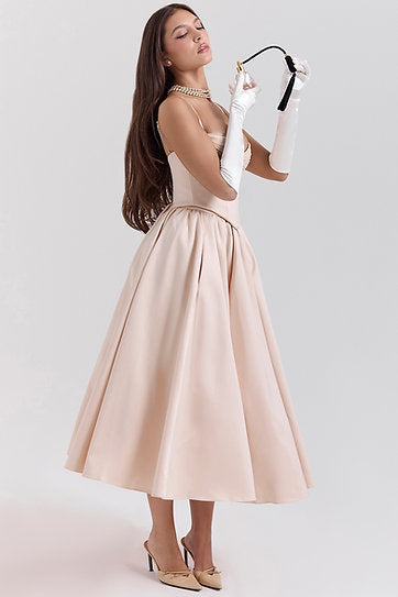 Viana — Vestido midi en conjunto: corset y falda con bolsillos