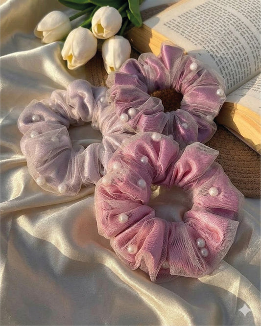 Scrunchie doble capa con perlas