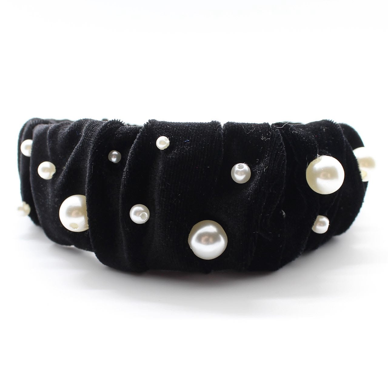 Diadema fruncida velvet con perlas