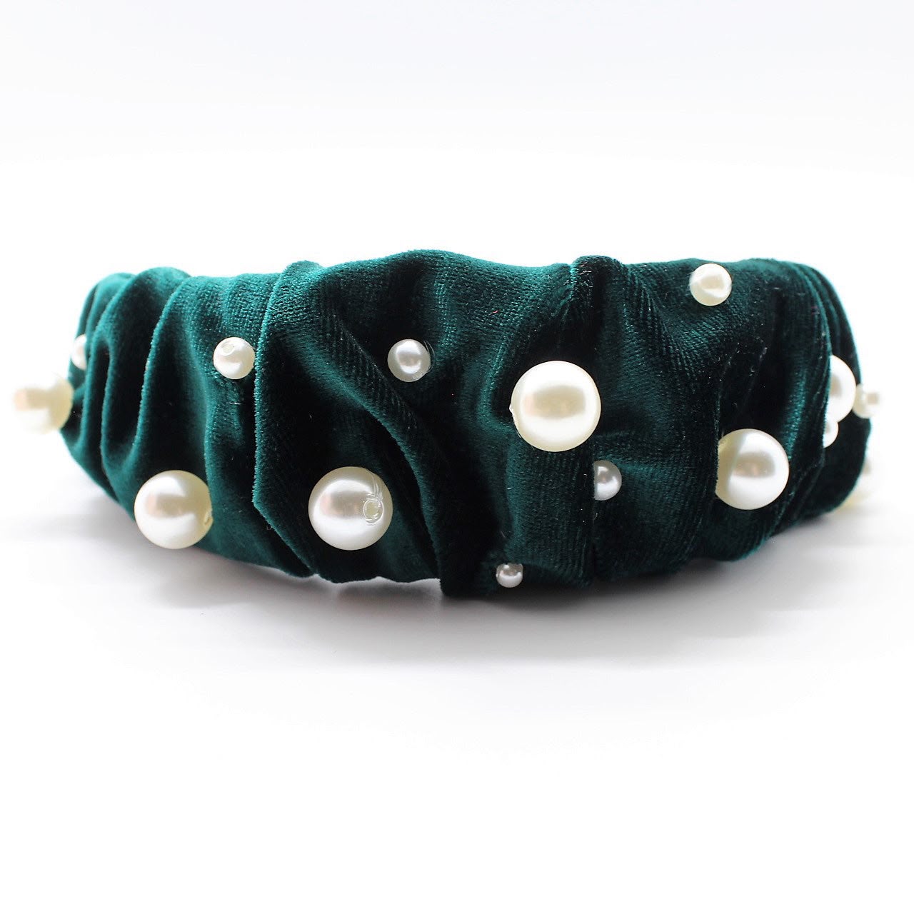 Diadema fruncida velvet con perlas