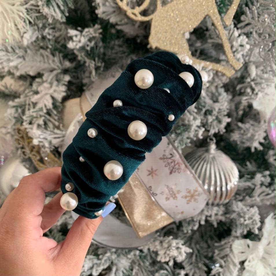 Diadema fruncida velvet con perlas