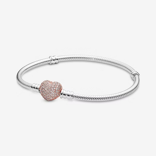 Brazalete corazón oro rosa con circonitas de Plata de ley