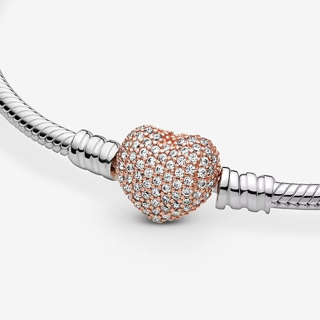 Brazalete corazón oro rosa con circonitas de Plata de ley