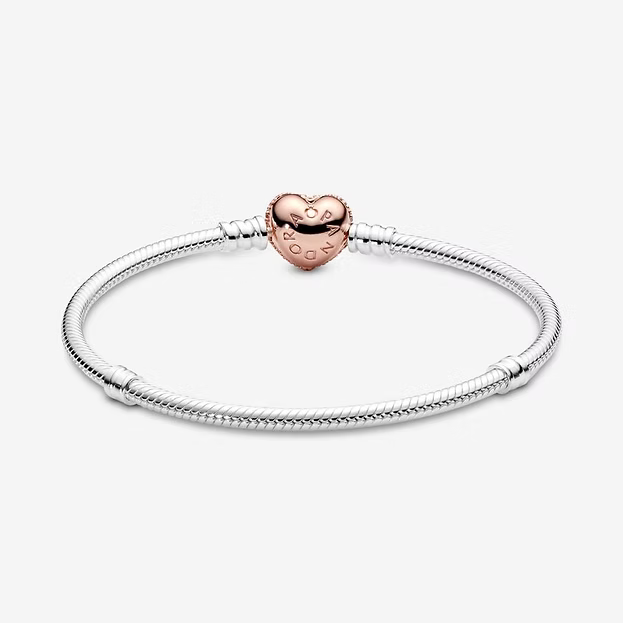 Brazalete corazón oro rosa con circonitas de Plata de ley